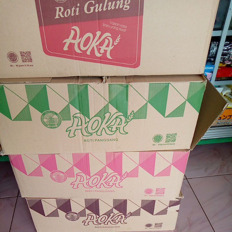 

AOKA Roti Panggang Dan Gulung Lembut Viral 1 Dus/Karton Isi 60 Pcs lumer Varian Rasa Keju Coklat