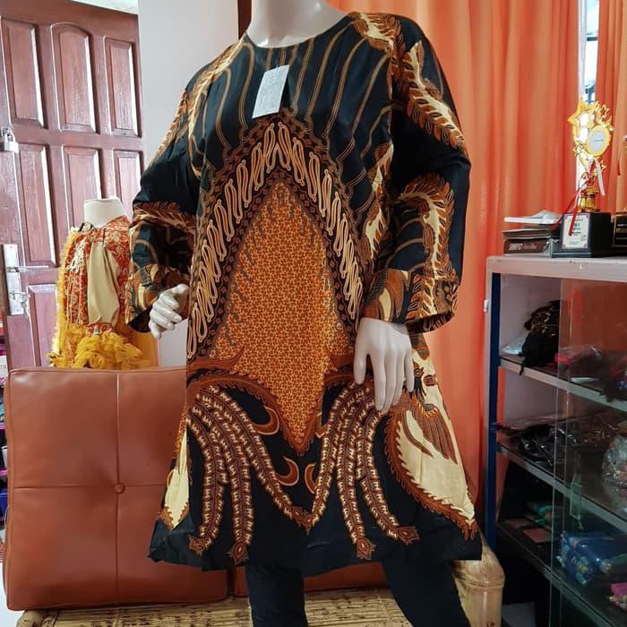 Sangat Populer Tunik Batik Motif Terbaru / Dress Batik / Midi Dress Batik - Cokelat, L