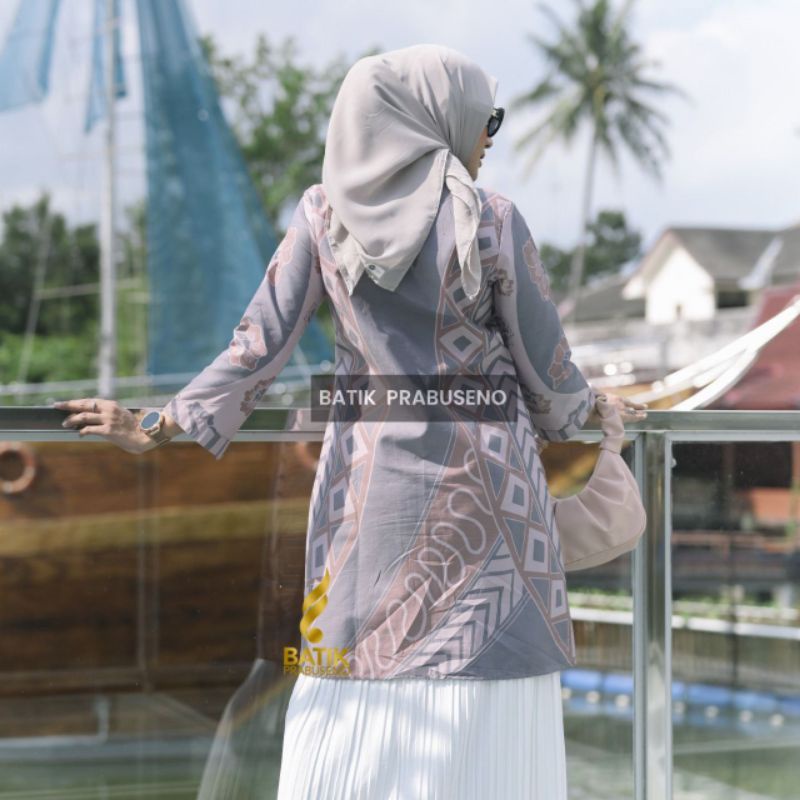 Batik Prabuseno Original 100% Baju Wanita Motif Adhirama Modern Premium Terbaru Lengan Panjang Pakai