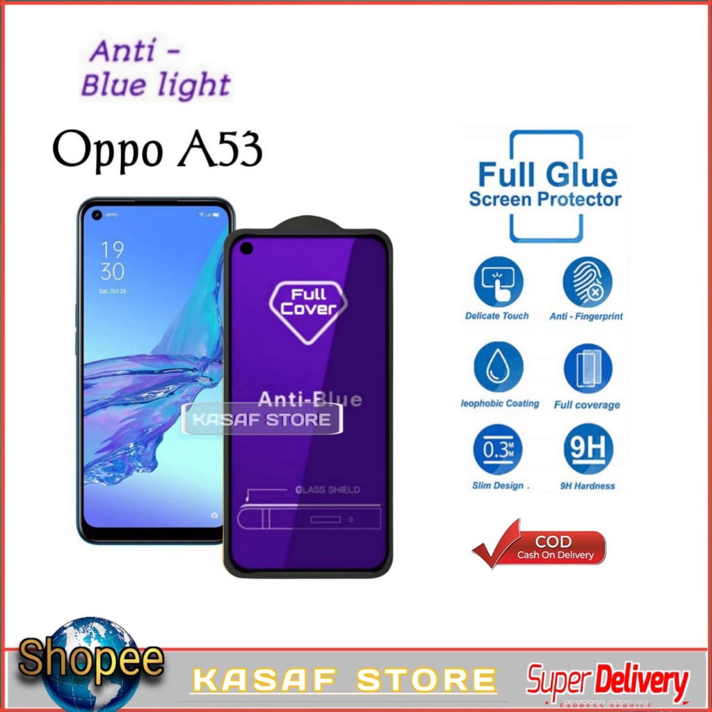 Tempered Glass Anti Bluelight Anti Gores Kaca Full Covered Hp Oppo A53 Oppo A53S