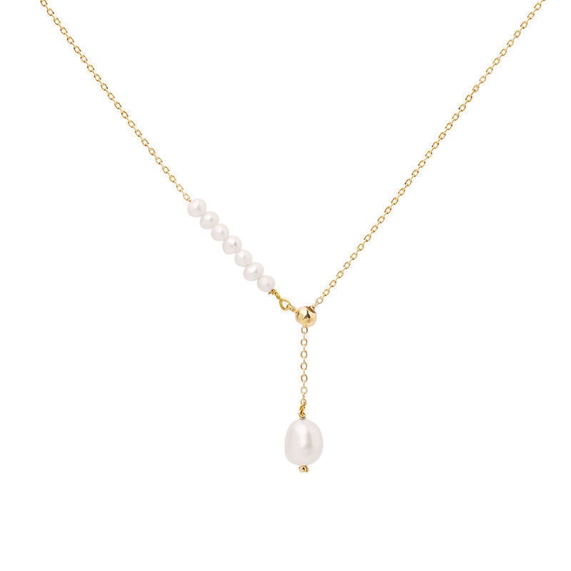 Kalung Liontin Mutiara Air Tawar Bentuk Hati Adjustable Untuk Musim Panas