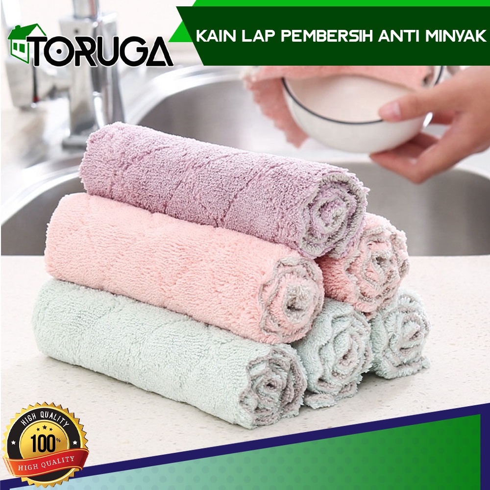 Handuk Lap Pengering Piring Anti Minyak Coral Fleece Dish Towel Kain Bersih Efektif Tanpa Noda