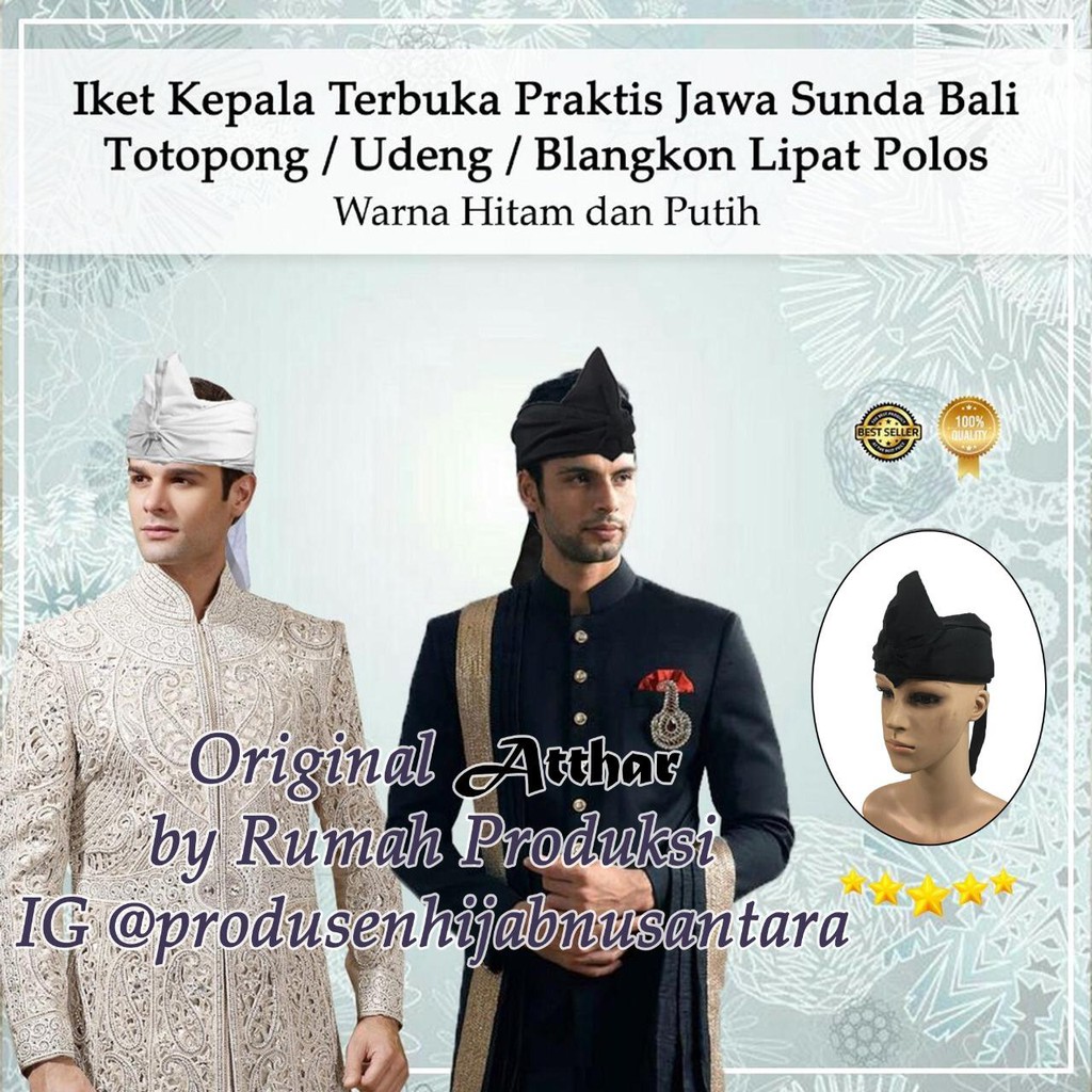 Iket Kepala Terbuka Praktis Jawa Sunda Totopong Udeng Blangkon Lipat warna hitam dan putih