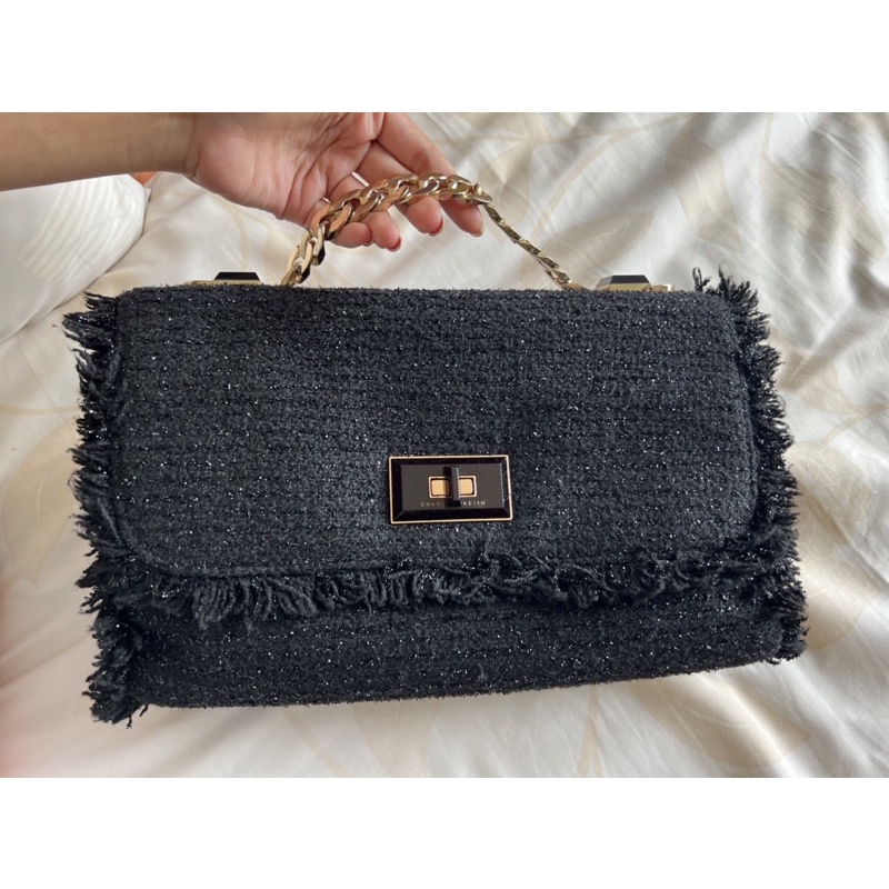 PRELOVED - Charles and Keith Tweed Black Bag