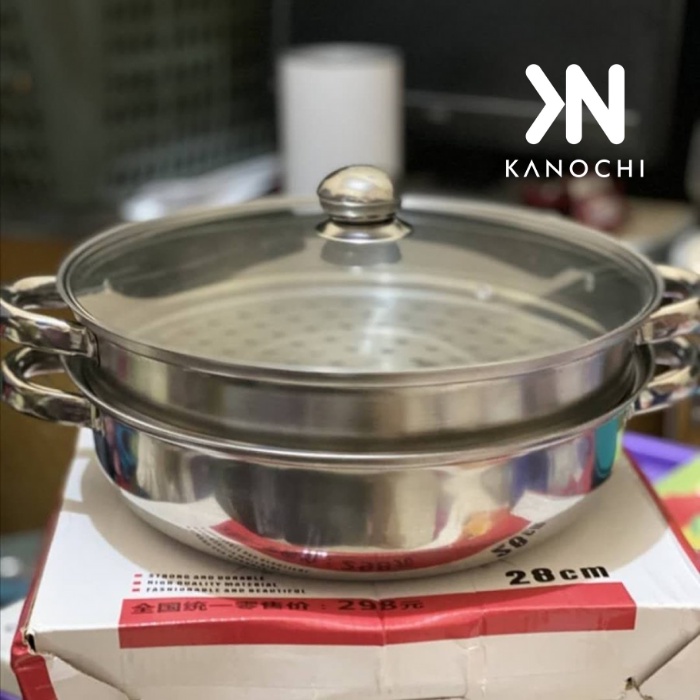 Panci Kukus Kukusan 28cm Double Stainless Steel Steamer Pan Dandang