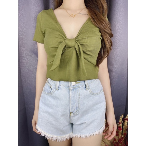 Crop top Vneck Bow / Crop top pita / crop top korea / VIMEL COLLECTION