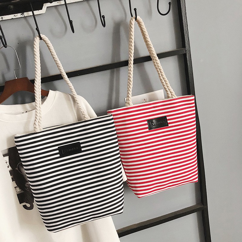 Totebag import salur stripe tas korea jinjing bahu kanvas tote bag