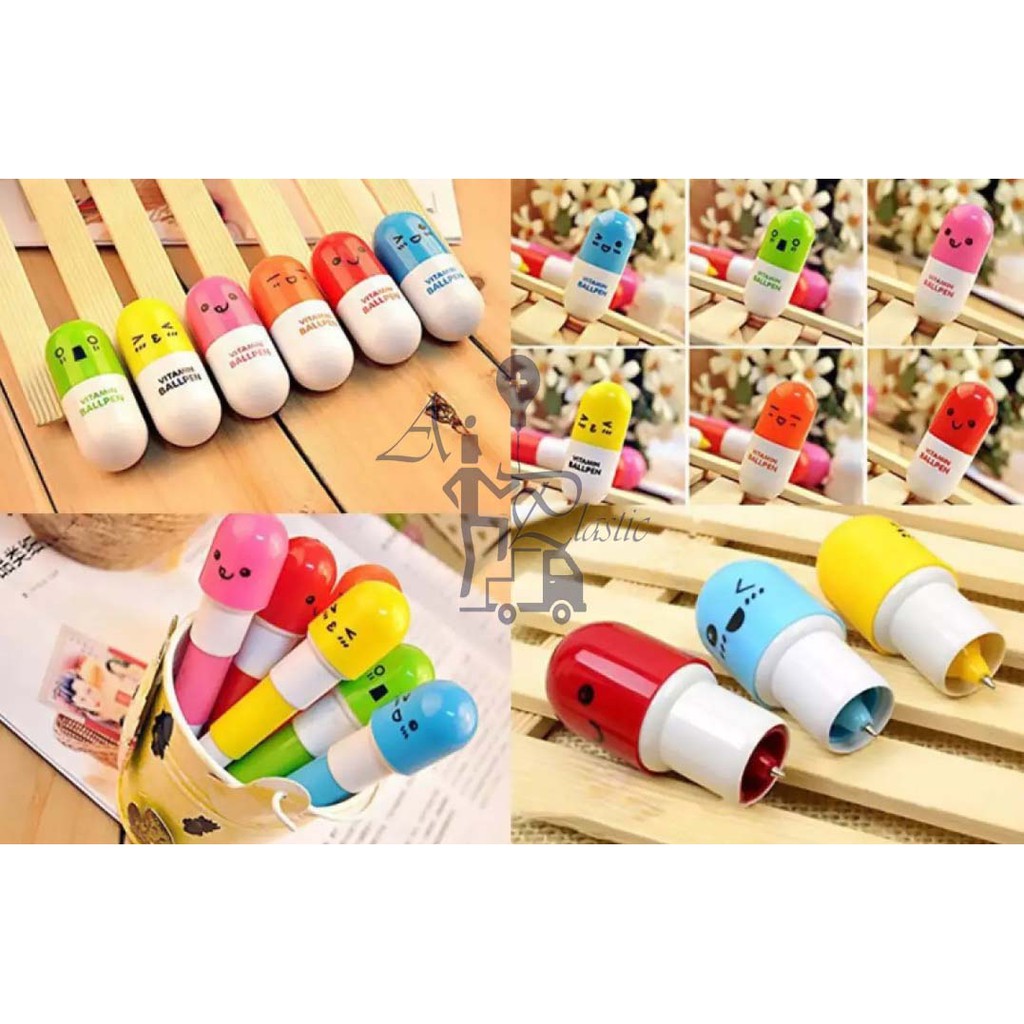 

AIO Plastic-Pulpen Emotion Vitamin Mini Kapsul Pena Souvenir Pena Lucu Unik Vitamin Ballpen