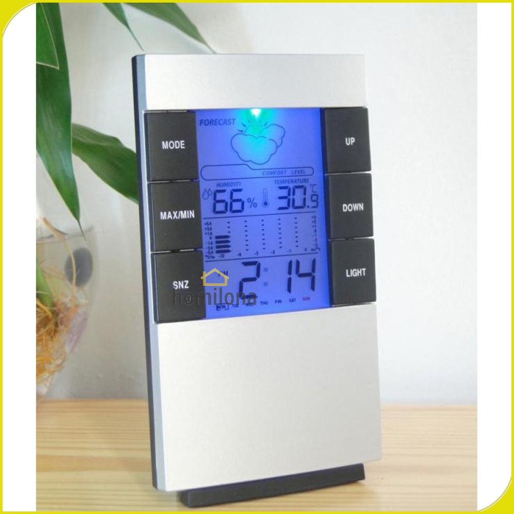 Weather Station Humidity Temperature Alarm Desk Clock Jam Alarm - 3210 - Silver