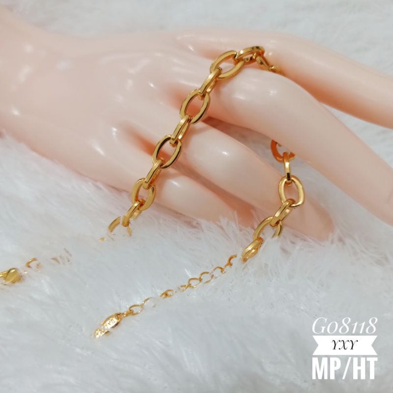 Gelang Yaxiya Rantai Oval Polos warna gold 18k G08118