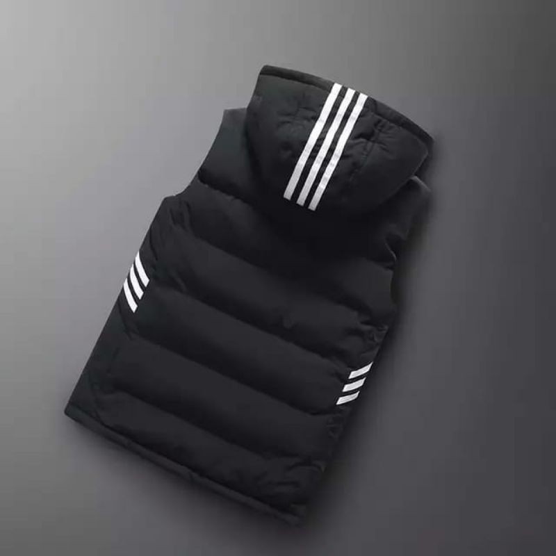 rompi hoodie tebal / rompi gelembung rompi hangat hitam M
