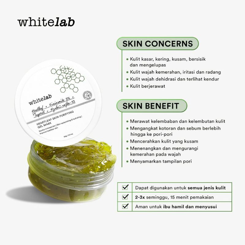 Whitelab Mugwort Pore Clarifying Mask 50gr l Heartleaf Skin Purifying Gel Masker 60gr l Bamboo Charcoal Brightening Gel Mask 60gr