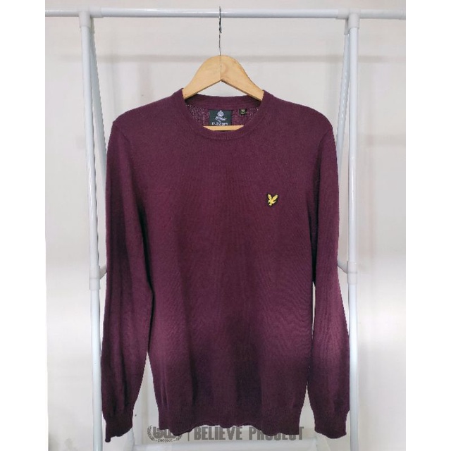 Crewneck Lyle and Scott Merino Jumper Maroon