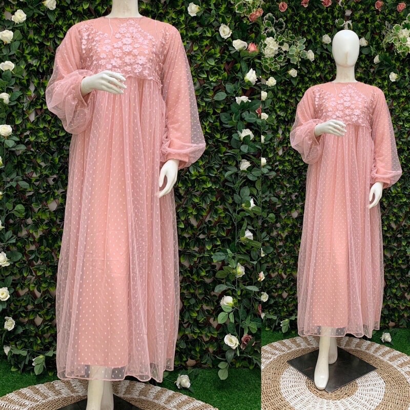 Dress pesta tile dot Gamis kondangan brukat tile dot Dress bridesmaid tile dot