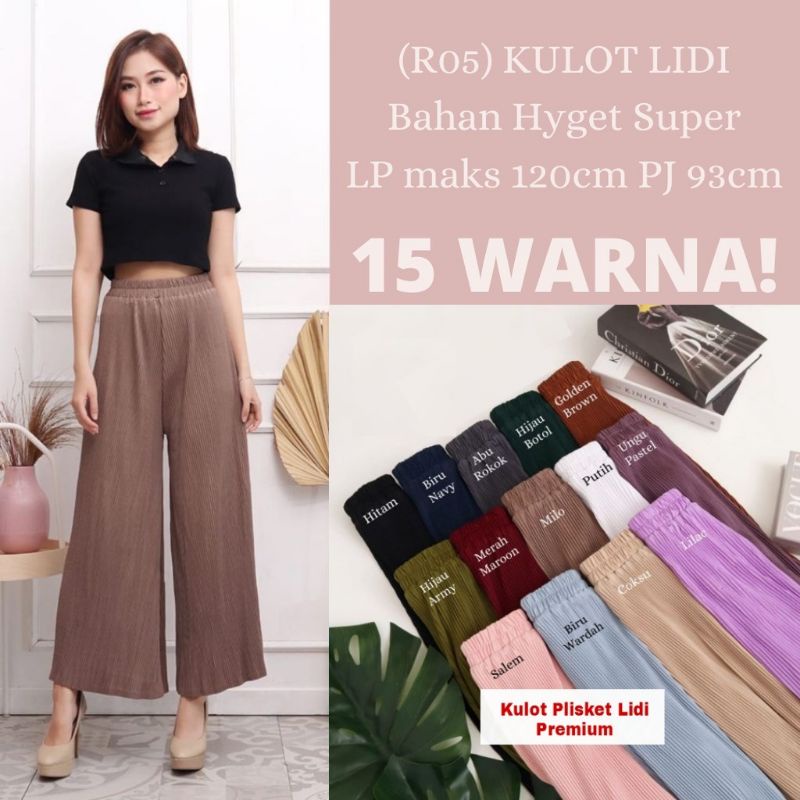 Celana Kulot Lidi Plisket Panjang Premium Fit S- XXL Hyget Super