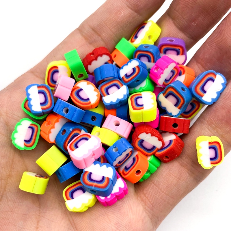 30pcs / lot 10mm Manik-Manik Polymer Clay Warna Pelangi Untuk Membuat Perhiasan Handmade DIY