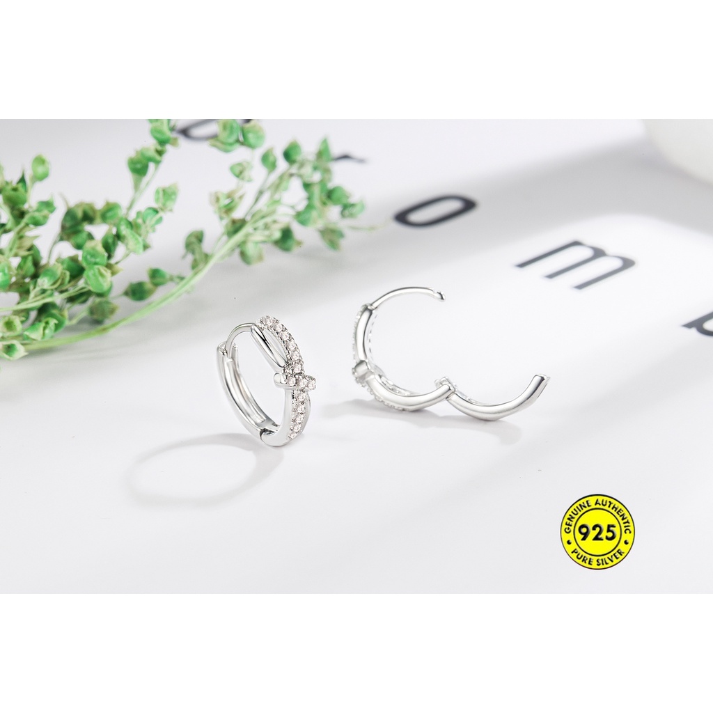 Anting Tusuk Gantung Sterling Silver Desain Simpul Silang Hias Berlian Imitasi Gaya Simple Untuk Wanita