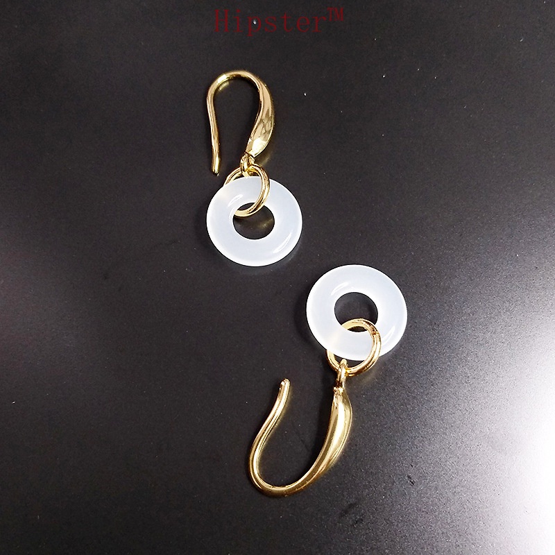 Light Luxury round White Jade Hibiscus Stone Powder Yuping Buckle Ear Hook