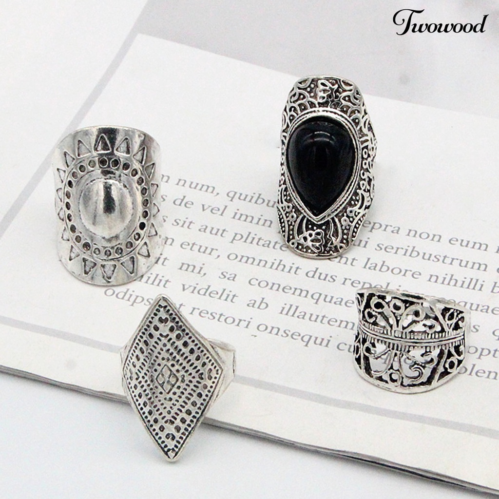 Twowood 4pcs / Set Cincin Fidget Gaya Bohemia Ringan Tahan Lama Untuk Unisex / Pria / Wanita