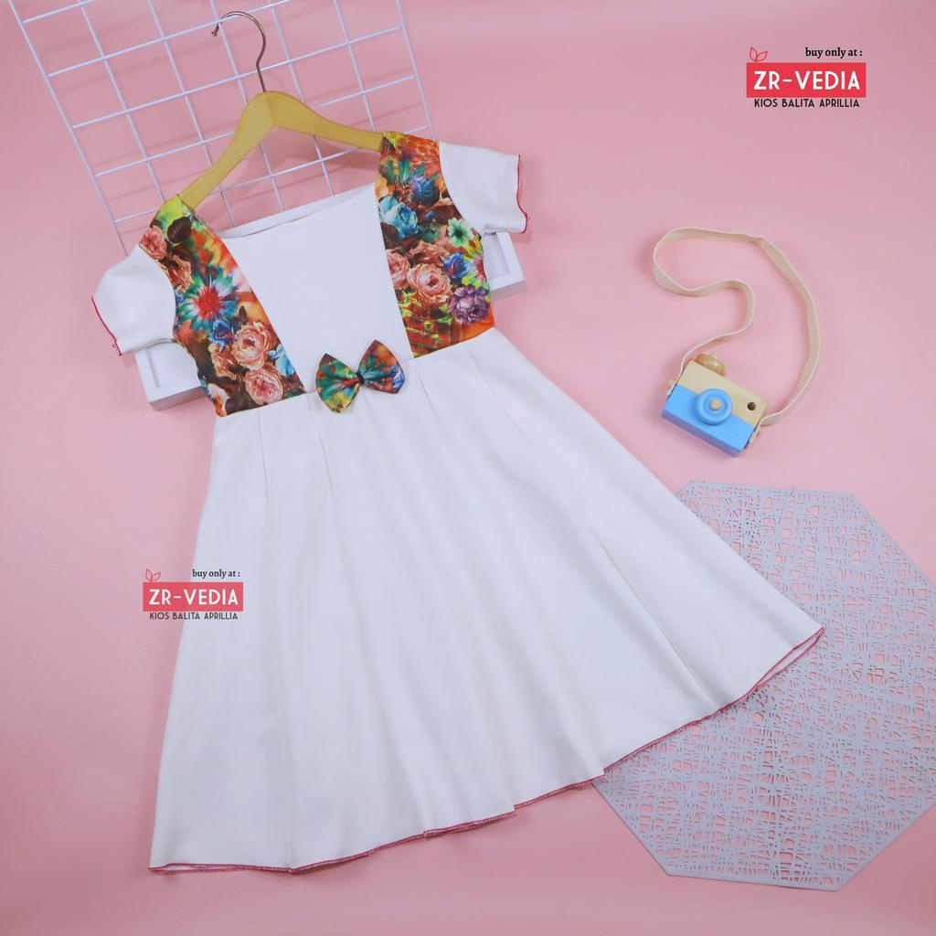 Dress Nadine uk 6-8 Tahun / Dress Pesta Anak Perempuan Gaun Polos Flower Lengan Dres Baju Import