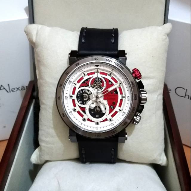 Alexandre christie Ac 6429 Silver white red Jam tangan pria Original