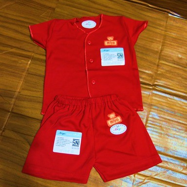 MIYO 3 Stelan Mix (Panjang + Pendek + Kuntung) Merah Size Newborn | 3-6 Bulan (1 Paket)