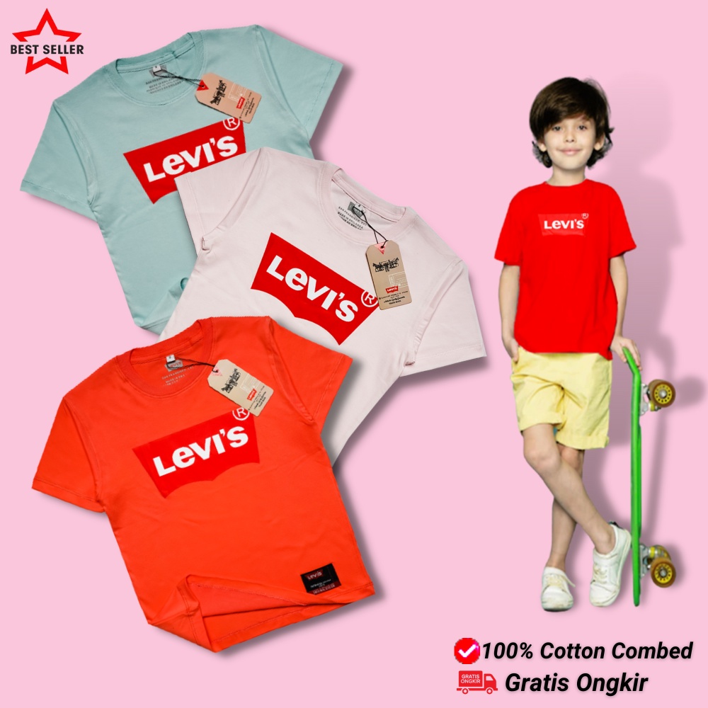 LEV-02 - Kaos anak laki-laki dan perempuan umur 1 - 12 tahun| Baju Setelan atasan anak tanggung| Pakaian anak-anak distro keren motif simple| Kaos katun combed 30s