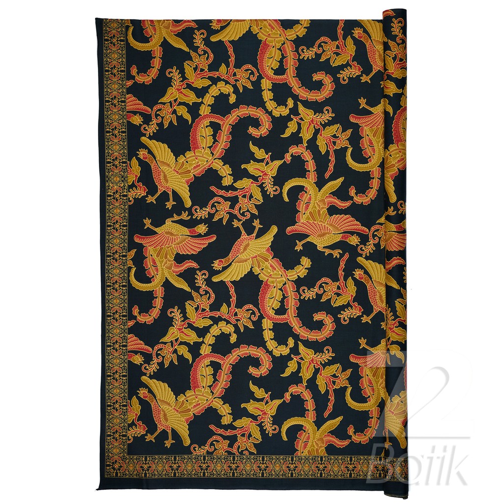 KAIN BATIK KATUN Premium Motif Burung Warna Hitam Merah Kuning 726154 Cap 72 Jarik Jarit Samping Kebat Panjang Batik Katun Modern Premium Bahan Seragam Batik Pernikahan Kantor Keluarga Murah Kamen Jadi Batik Bali Lembaran