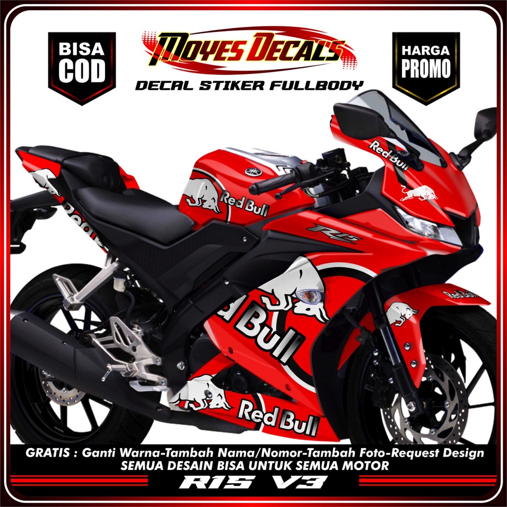 Decal R15 V3 Full Body - Motif Red Bull Merah Keren
