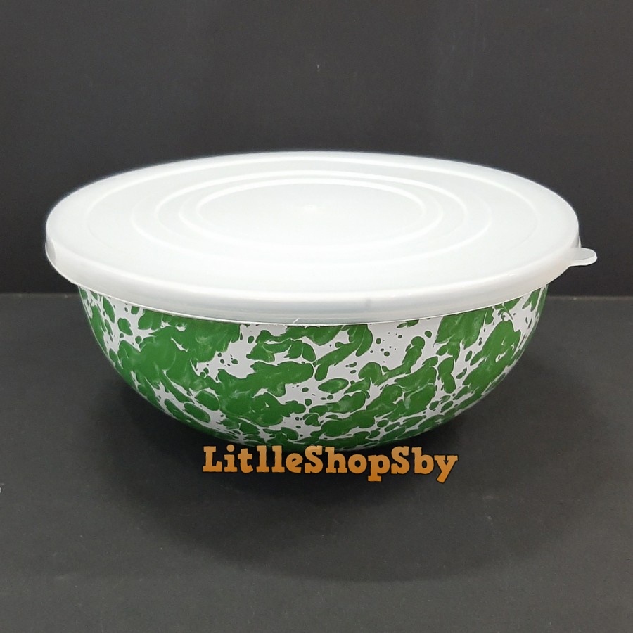 Rantang Mangkok Bowl Enamel Tutup Plastik 23cm Hijau Blirik Marble
