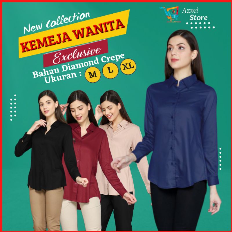Baju Kemeja Wanita Polos Casual Cewek Remaja Lengan Panjang Warna Navy Hitam Coksu Terbaru 2021