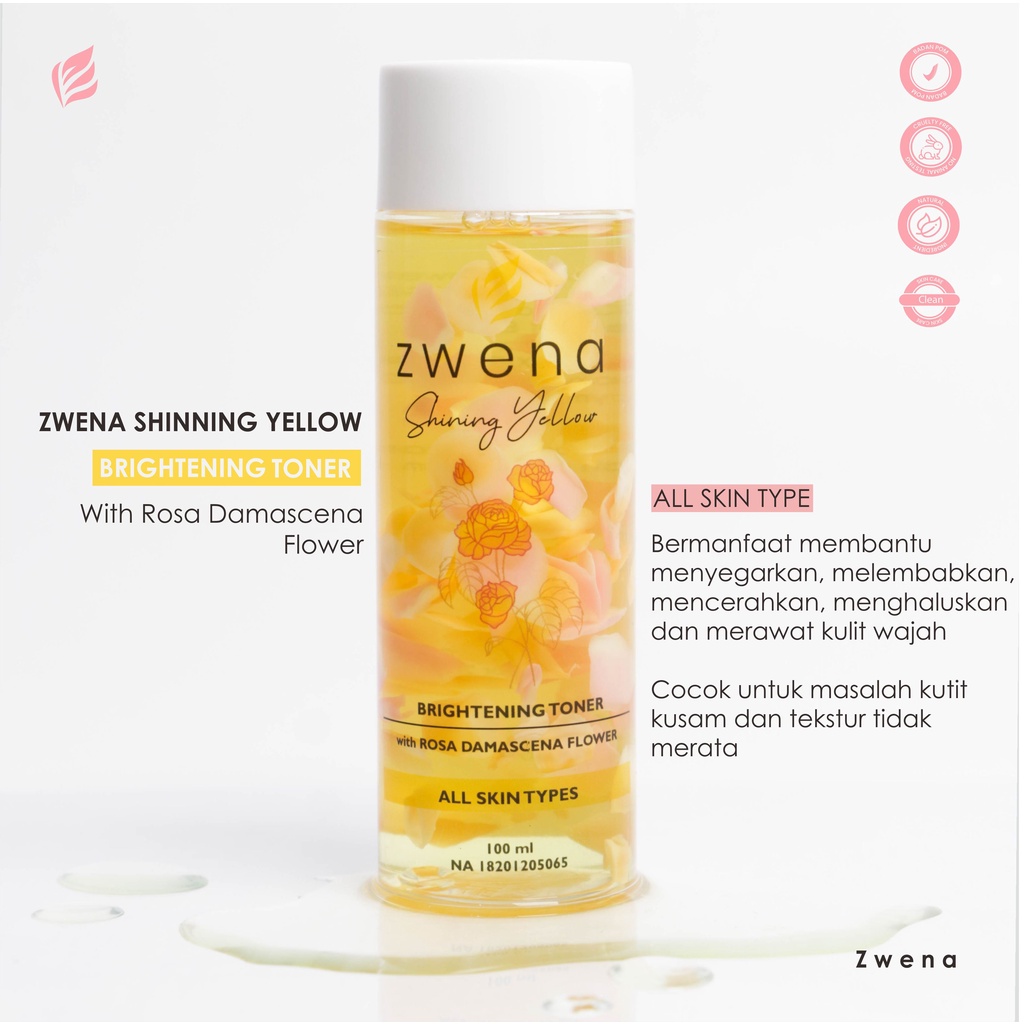 ZWENA Brightening Face Toner with Rosa damascena Petals Flower Zwena Toner Skincare Pencerah Wajah ORIGINAL BPOM