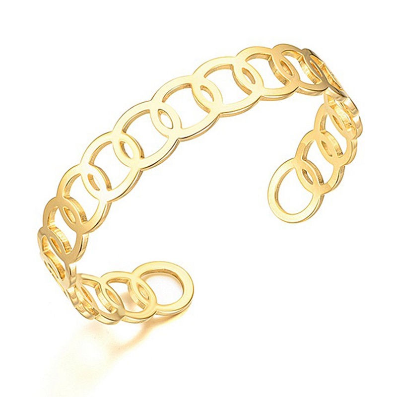 Gelang Tangan Titanium Steel Lapis Emas 18K Model Terbuka Adjustable Gaya Korea Untuk Pria / Wanita