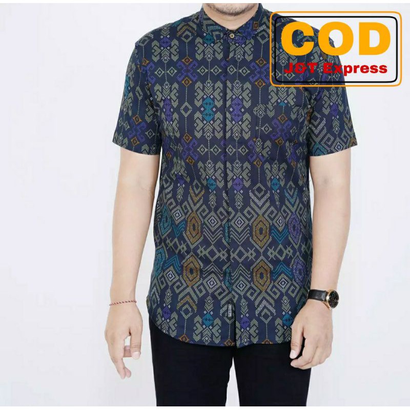 DIYR Kemeja Batik Pria Lengan Pendek Batik Formal Hijau