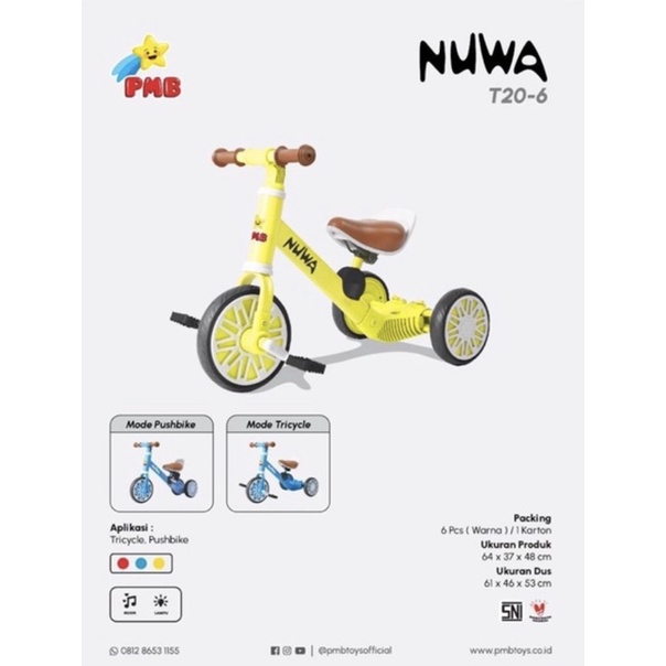 Balance bike 3 in 1 sepeda anak PMB NUWA T20-6 / T20-5