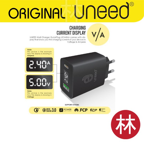 UNEED UCH404+ QuickPlug Smart Charger QC 3.0 &amp; PD With LED Display