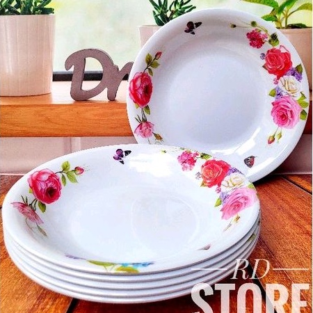 PROMO 6.PCS PIRING MAKAN CEKUNG MELAMINE MOTIF ROSE