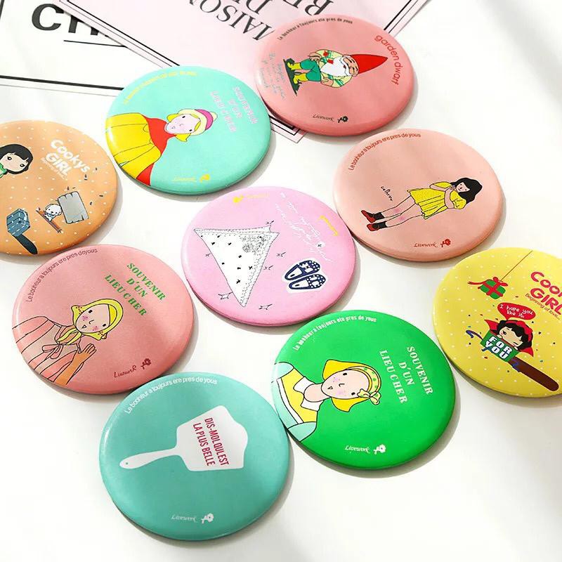 ⭐Bobastore⭐R029 Cermin Kaca Karakter Kartun Bulat Mini Hand Mirror Make Up Traveling Lucu Import