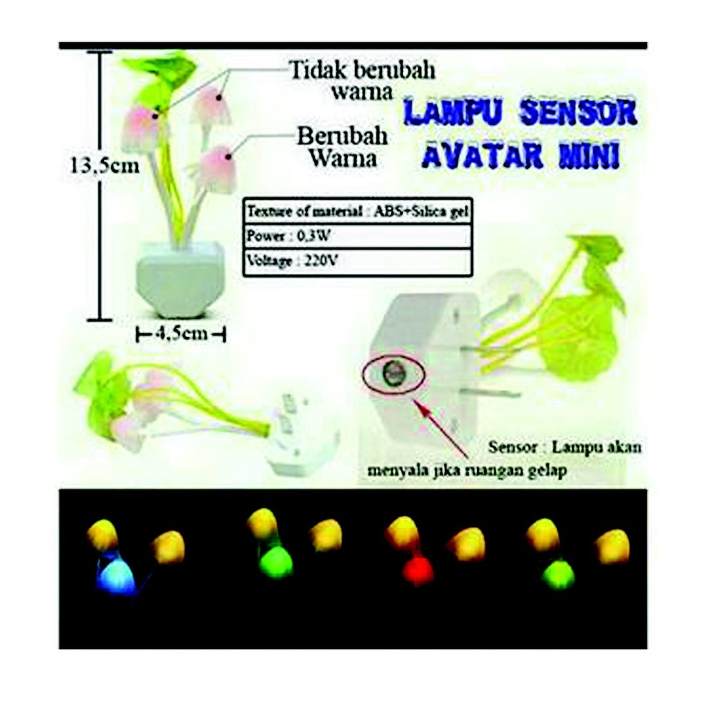 Lampu Tidur Jamur Berubah Warna / Lampu Tidur LED Sensor Cahaya Otomatis Menyala Saat Gelap