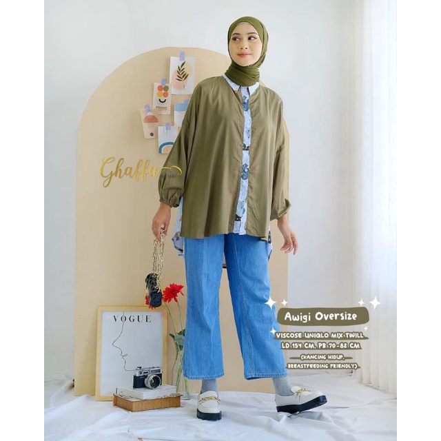 AWIGI OVERSIZE BY GHAFFA THE LABEL / BLOUSE MOTIF WANITA MUSLIMAH / rayon viscose adem