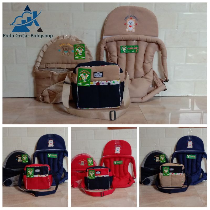 ( 3 In 1 ) Tas Bayi Strip Gendongan Bayi Samping Topi Bordir Dan Gendongan Bayi Depan Topi Bordir