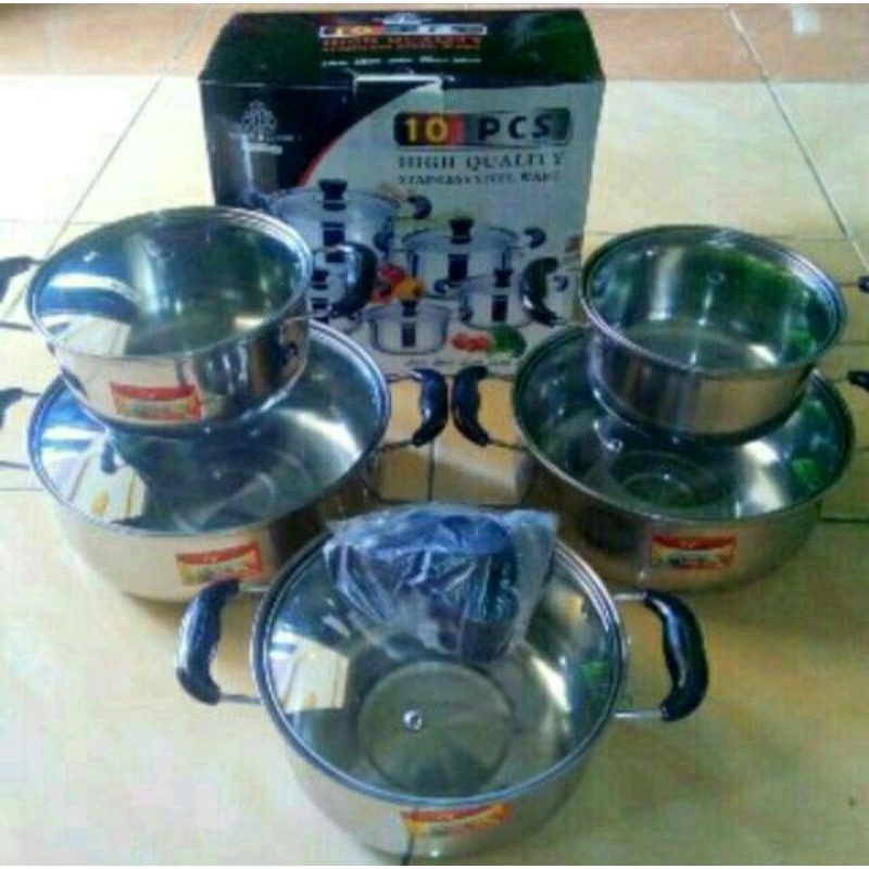 Panci Set Stainless 10 pcs tutup kaca