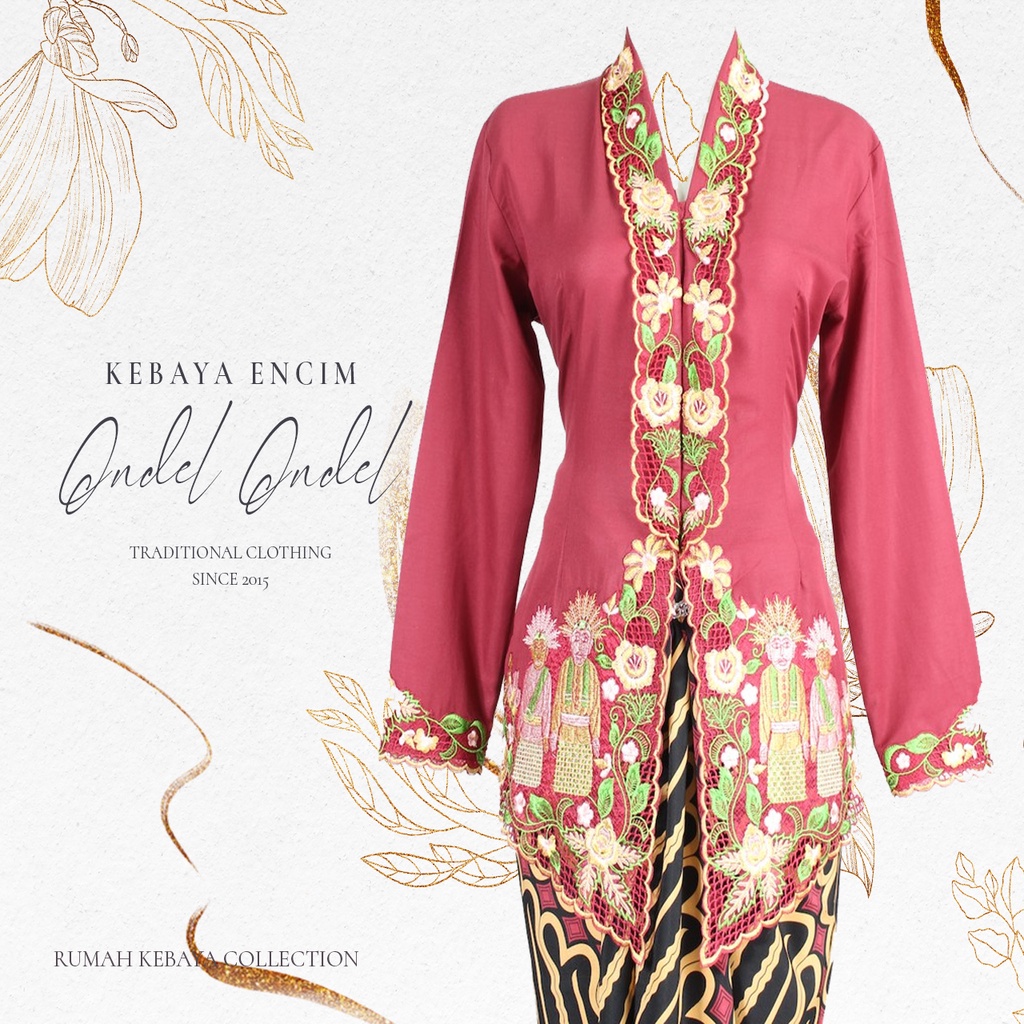 Kebaya Encim Kartini Katun Bordir Modern Merah Ondel Ondel Lengan Panjang Bigsize Jumbo