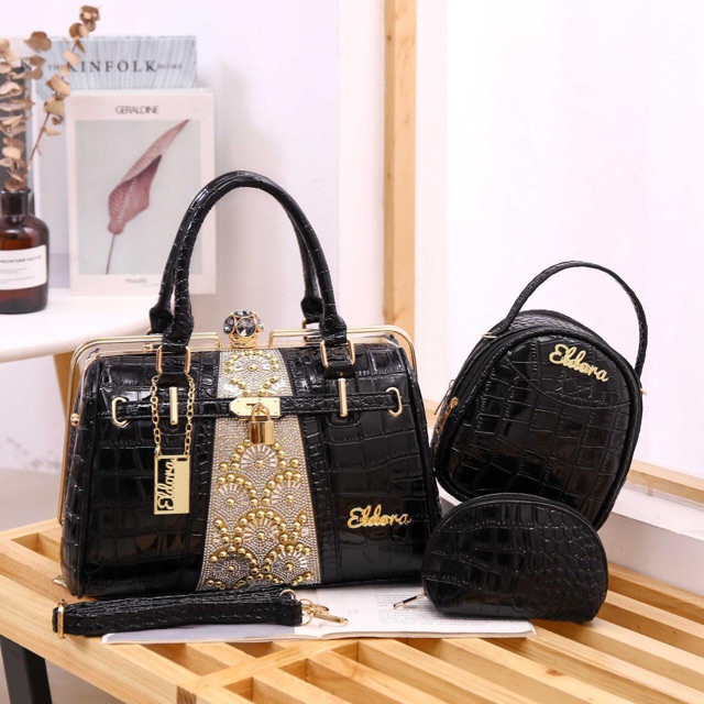 Tas Eldora Enzy 01ES1903 syafniegalery tas behel croco impor tas batam cantik tas wanita tas guru
