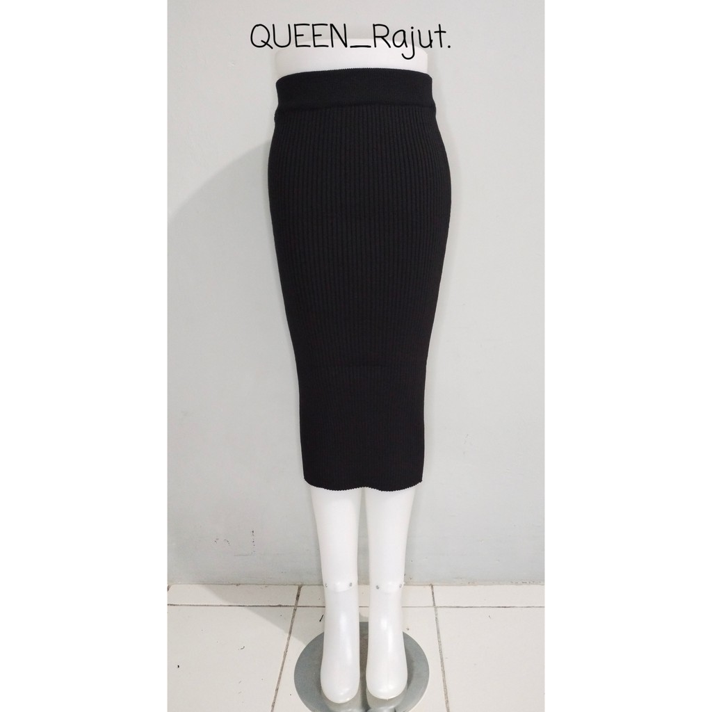 ROK SPAN RAJUT/ROK SPAN KNITTED/ROK PANJANG DAN ROK 7/8 PREMIUM-HITAM