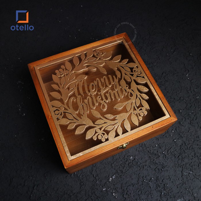 Woodlic Square Wooden Box Kayu Akrilik Kotak Hadiah Natal Hampers Gift