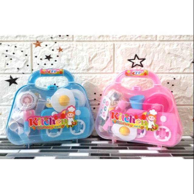 Mainan masak masakan koper mini kompor miniatur makanan gelas