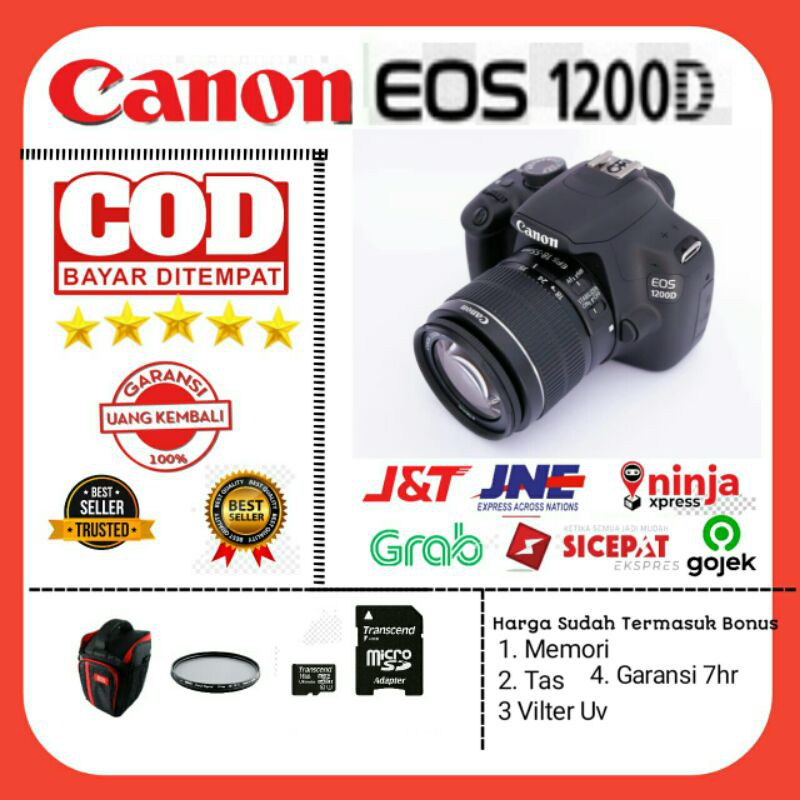 Kamera Canon 1200D + Lensa Kit 18-55 + Memori 16 gb + Tas Baru + Garansi