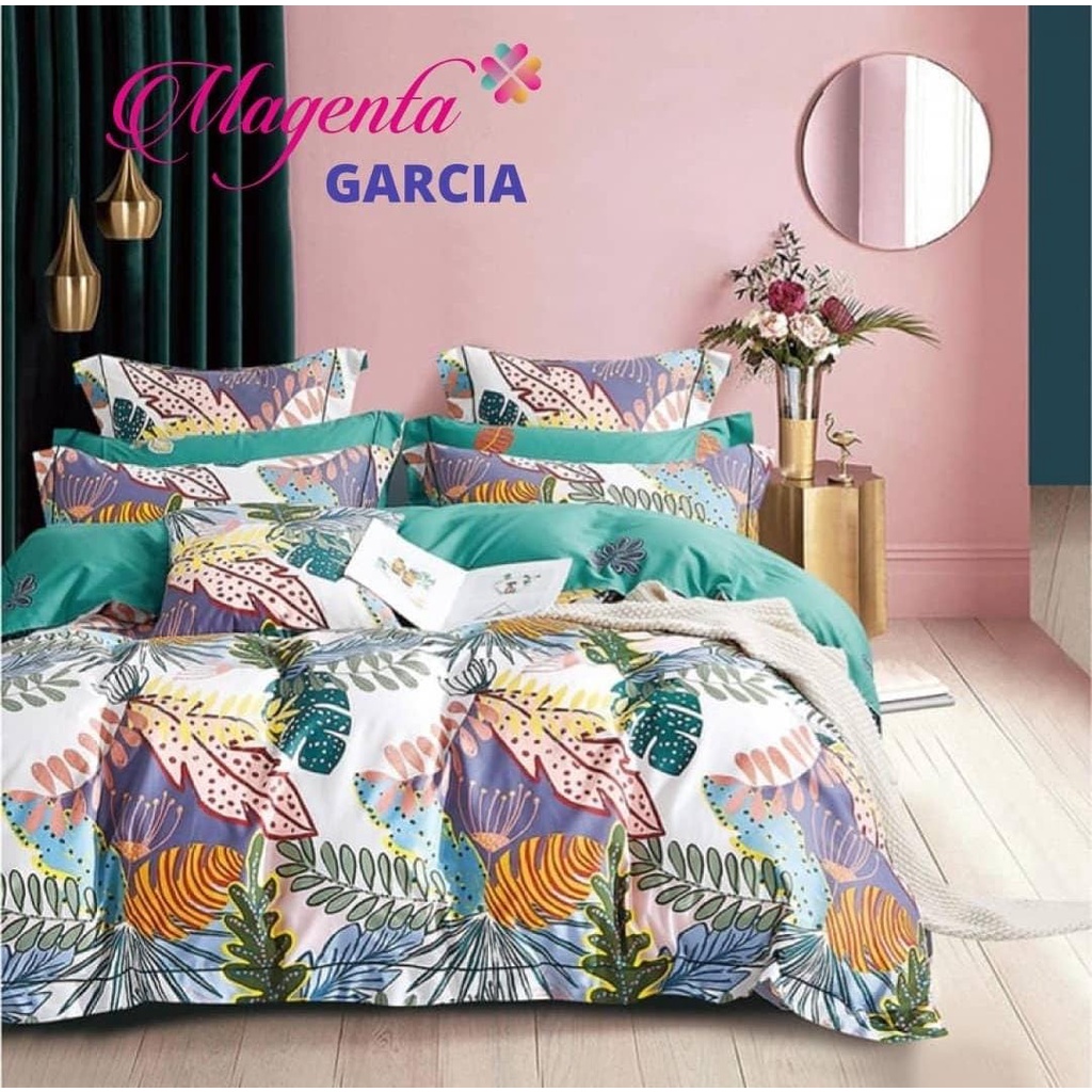 Bed Cover Magenta - Garcia | Seprai Bed Cover Katun Motif Bunga Maching