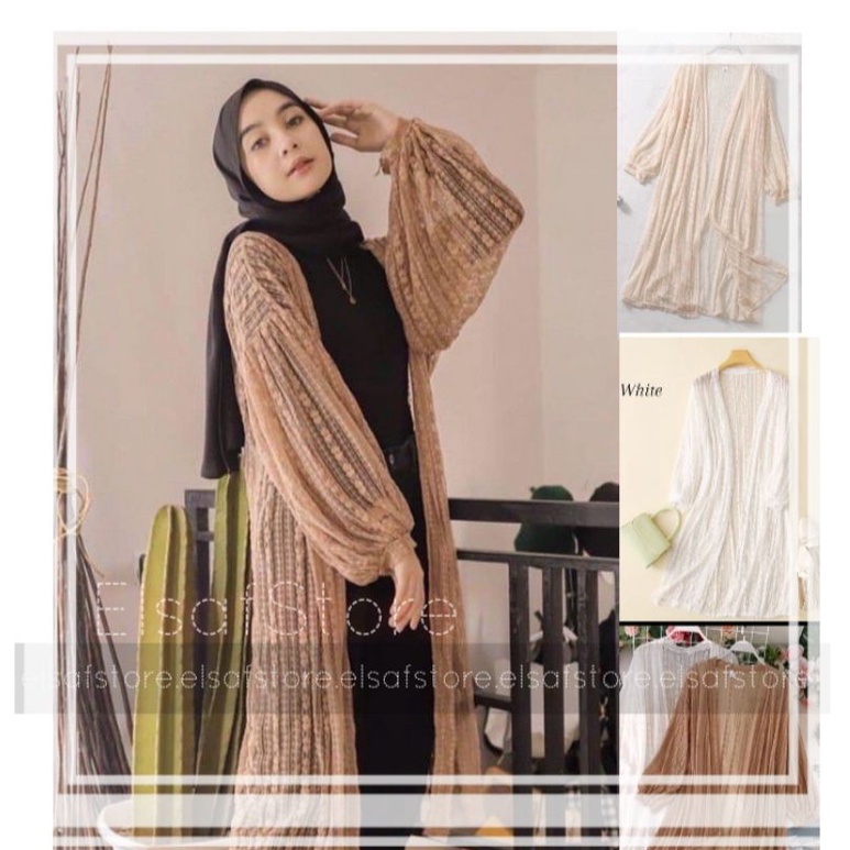 Busana Wanita Muslimah Kardigan Brukat Lengan Balon | Outer Burkat Kondangan | Baju Pantai-3